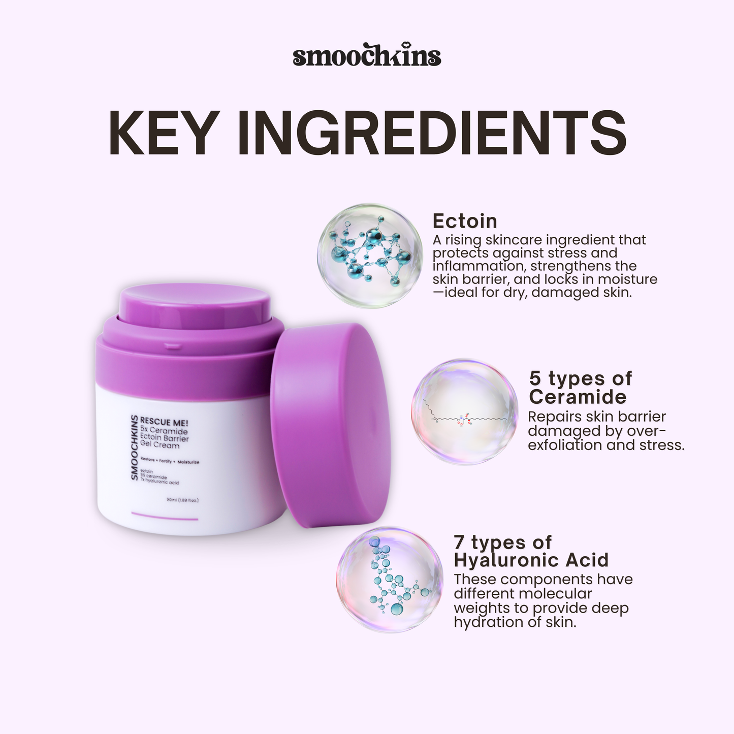 Smoochkins Rescue Me! 5X Ceramide Ectoin Barrier Gel Cream Moisturizer