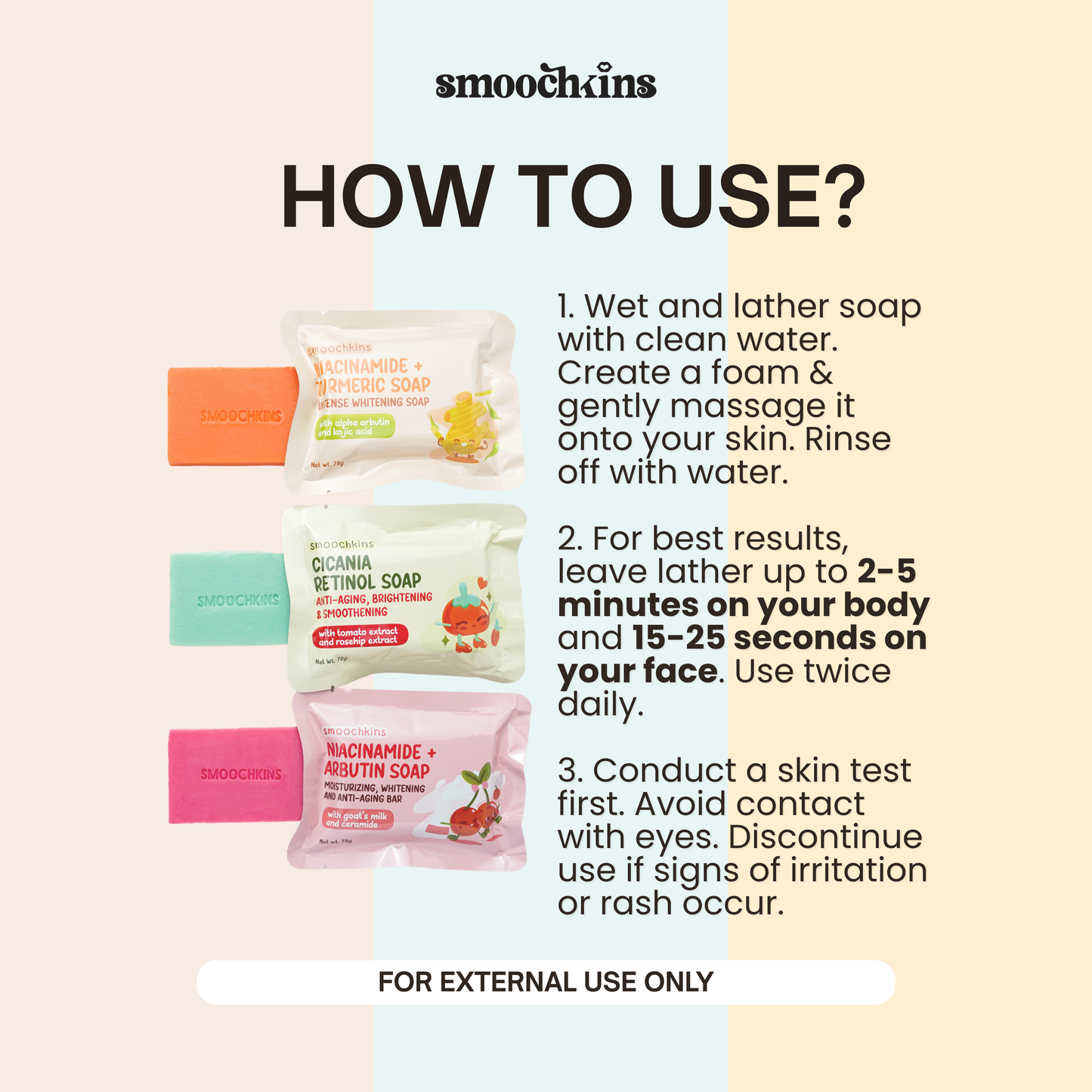Smoochkins CicaNia Retinol Soap, Niacinamide + Turmeric Soap, Niacinamide + Arbutin Soap