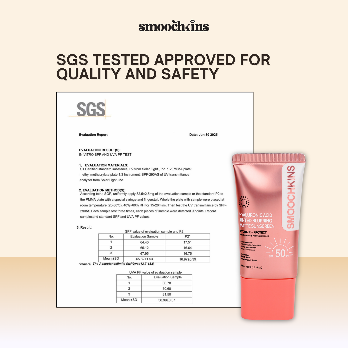 Smoochkins Hyaluronic Acid Tinted Blurring Matte Sunscreen SPF50 PA++++