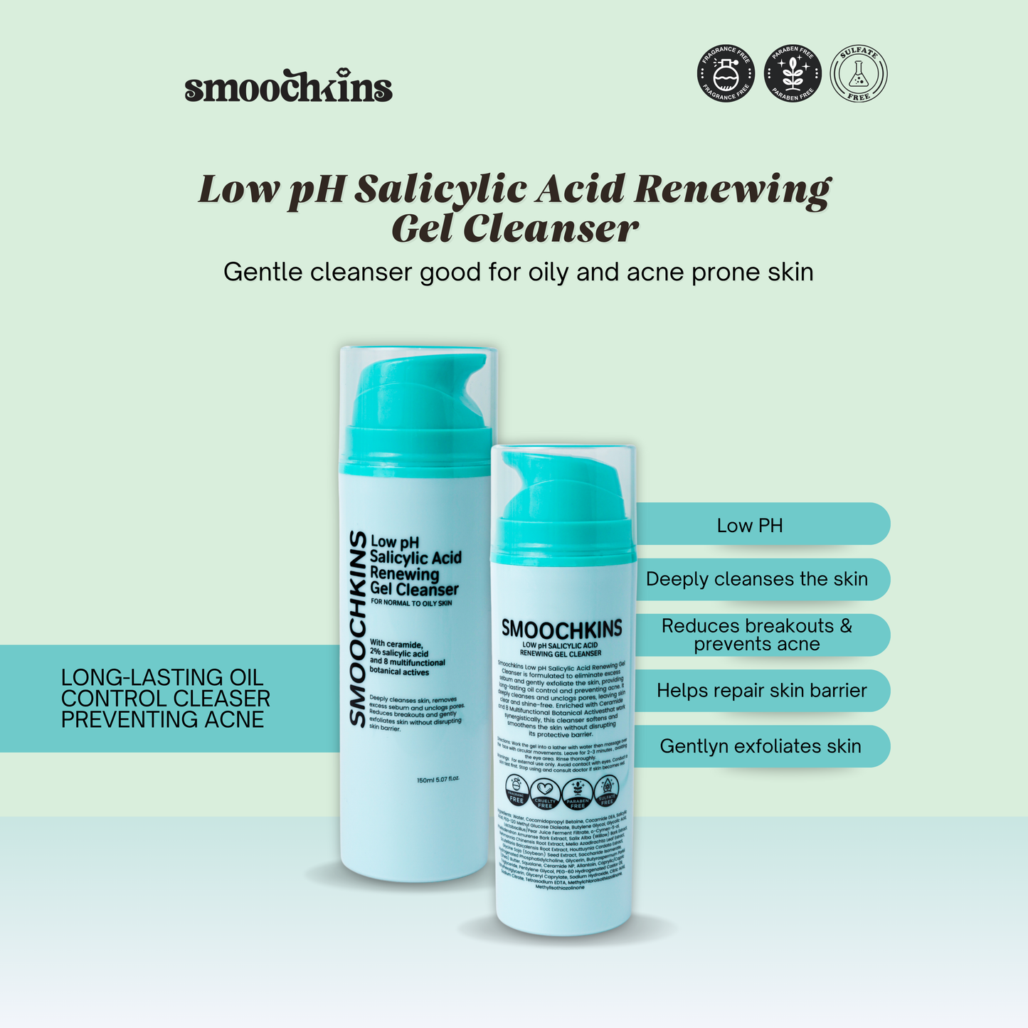 Smoochkins Low pH 2% Salicylic Acid Cleanser 150ml & Probio Ectoin Foam Facial Cleanser 100ml Gel