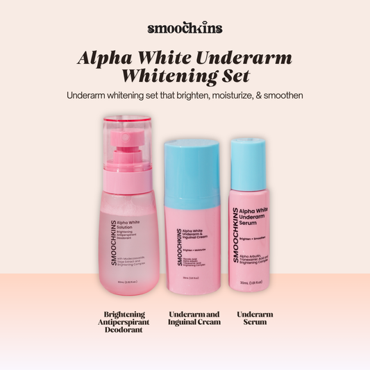 Smoochkins Alpha White Underarm Whitening Set (Brightening Antiperspirant Deodorant, Underarm & Inguinal Cream, Underarm Serum)